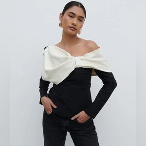 Pretty Lavish Naomi Exaggerated Bow Top in Black and Cream